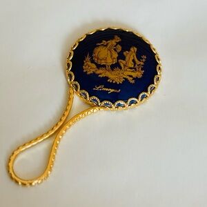 Vintage Cobalt Blue Limoges Porcelain Hand Mirror - Limoges Collectible Mirror